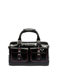 Top Handle Distressed Patent Leather Bag