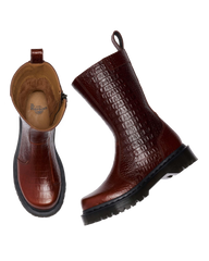 REJENA  CROC EMBOSS  LEATHER BOOTS