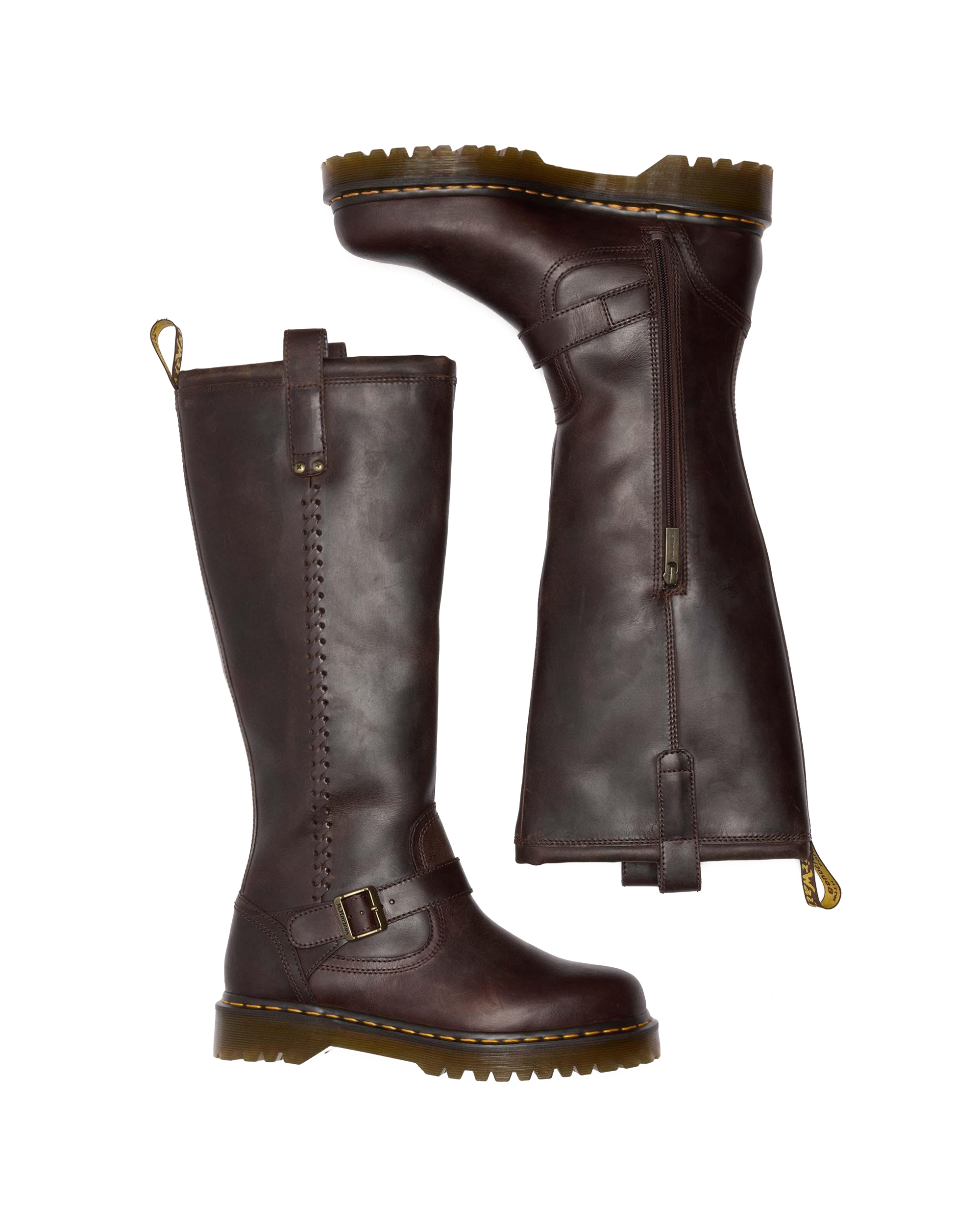 Anistone Knee High Crazy Horse Leather Biker Boots